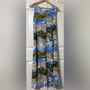 Club Mystique Women’s Beach Hawaiian Resort Sundress Blue Brown Sleeveless L